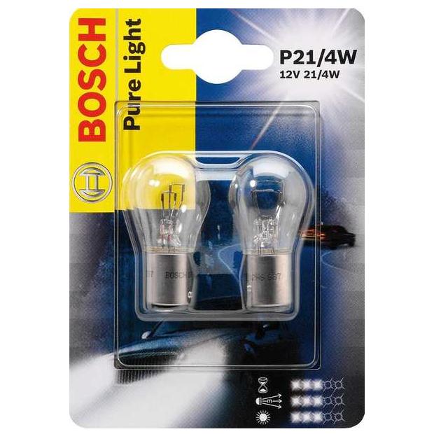 Лампа накаливания P21, 4W 12V 21, 4W PURE LIGHT (blister 2шт) (пр-во Bosch)